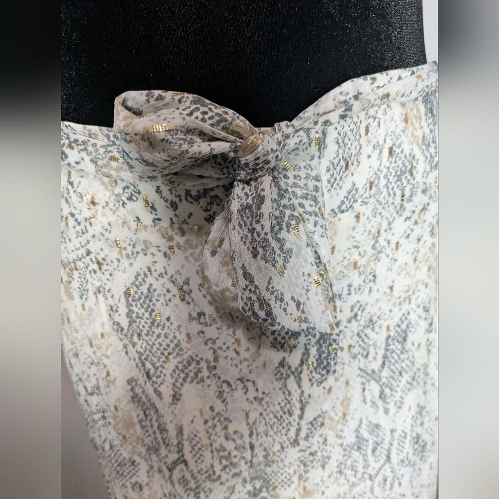 New Chico's Snake skin Print Chiffon Midi Skirt Gold Off-white, Size 14 2.5 - Picture 6 of 10